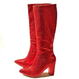 TOP Moda Sparkling Red Heeled Boots